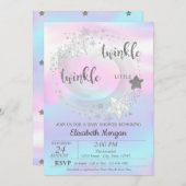 Twinkle Star Silver HolograpBaby Shower Kaart (Voorkant / Achterkant)