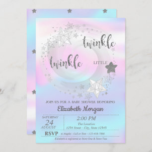 Twinkle Star Silver HolograpBaby Shower Kaart