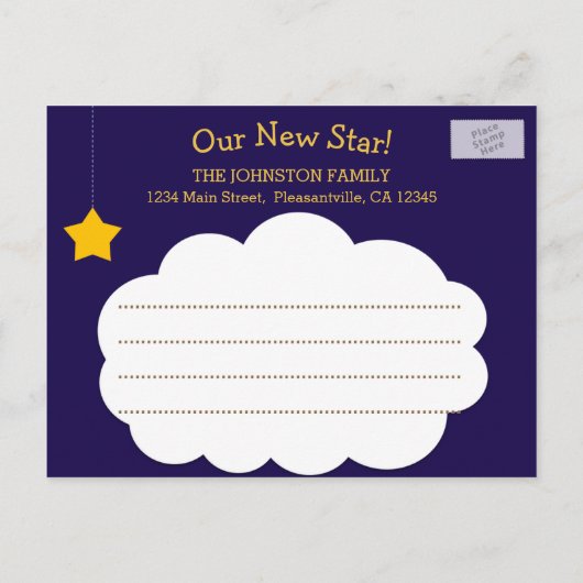 Twinkle Star Whimsical foto geboorte aankondiging (Achterkant)