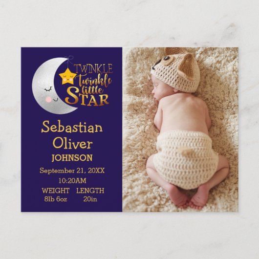 Twinkle Star Whimsical foto geboorte aankondiging (Voorkant)