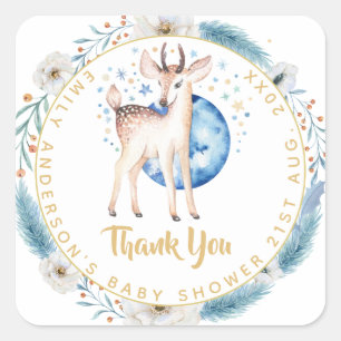 Twinkle Star Woodland Deer Blue Pink Baby shower Vierkante Sticker