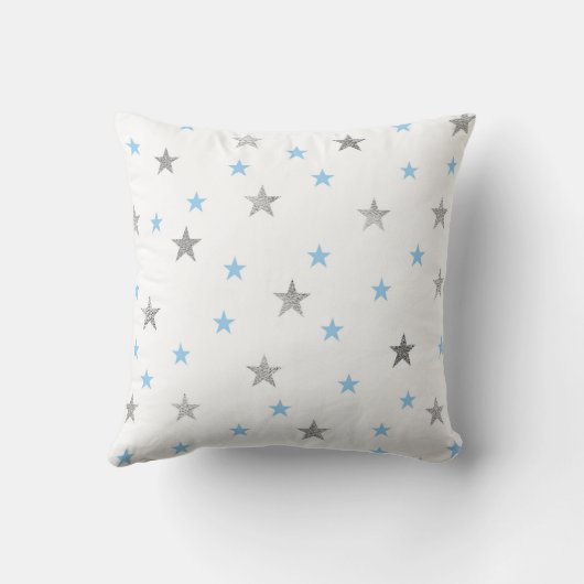 Twinkle Stars Baby Boy Nursery Decor, blue Silver Kussen (Achterkant)