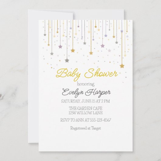 Twinkle stars Baby Shower Invitation Kaart (Voorkant)