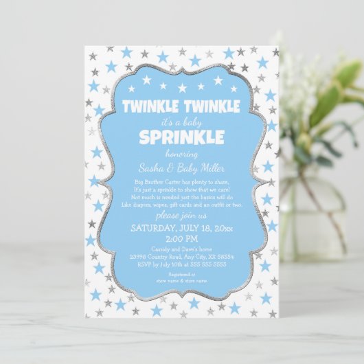 Twinkle Stars Baby Sprinkle Boy Uitnodigingen (Staand voorkant)
