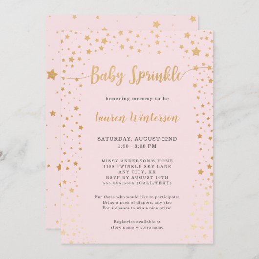 Twinkle Stars Baby Sprinkle-uitnodiging Kaart (Voorkant / Achterkant)