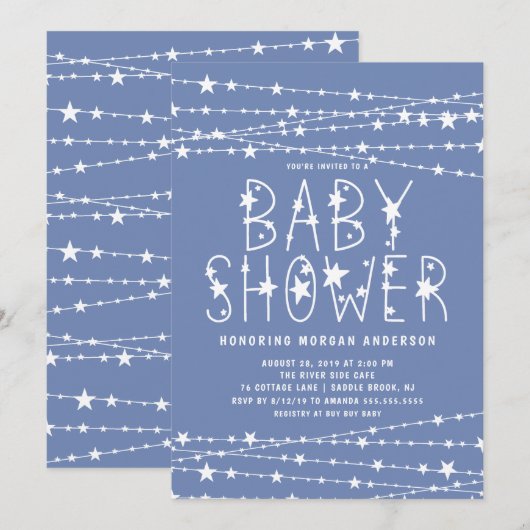 Twinkle Stars Boy Baby shower Kaart (Voorkant / Achterkant)