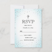 Twinkle Stars en Cross Blue Baby Boy Baptism RSVP Kaart (Voorkant)