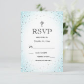 Twinkle Stars en Cross Blue Baby Boy Baptism RSVP Kaart (Staand voorkant)