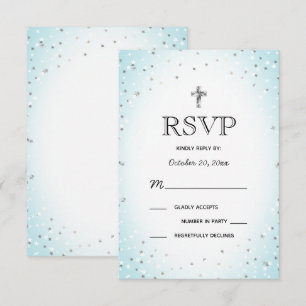 Twinkle Stars en Cross Blue Baby Boy Baptism RSVP Kaart