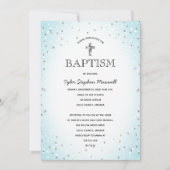 Twinkle Stars en Cross Blue Baby Boy Baptisme Kaart (Voorkant)
