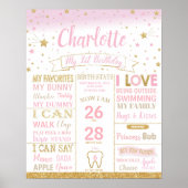 Twinkle Stars First Birthday Milestone Birth Stats Poster (Voorkant)
