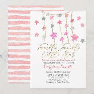 Twinkle Stars Girl Baby shower-uitnodiging Kaart