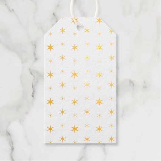Twinkle Stars Gold Pattern Kerstmis Cadeaulabels (Voorkant)