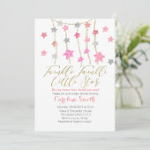 Twinkle Stars Meisje Baby shower uitnodiging (Staand voorkant)
