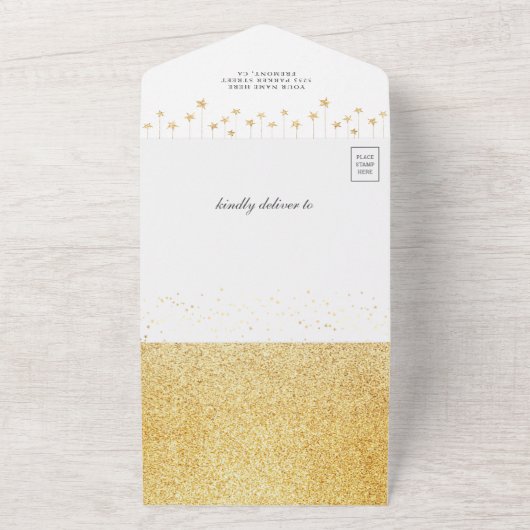 Twinkle Stars Moon Elephant Navy Blue Baby shower All In One Uitnodiging (Buitenkant)