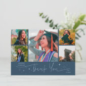 Twinkle Stars Navy Blue Grad Multi Foto Bedankt Aankondiging (Staand voorkant)