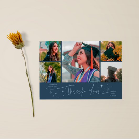 Twinkle Stars Navy Blue Grad Multi Foto Bedankt Aankondiging