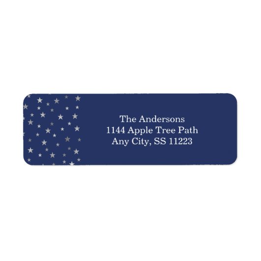 Twinkle Stars Navy Silver baby shower retour toevo Etiket (Voorkant)