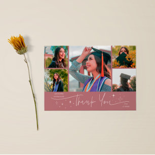 Twinkle Stars Roze Grad Multi Foto Bedankt Aankondiging