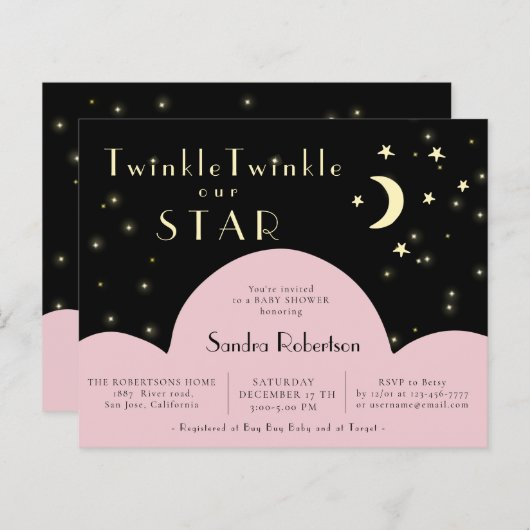 Twinkle Stars Shining | Baby shower Zwarte begroti (Voorkant / Achterkant)