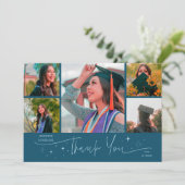Twinkle Stars Teal Grad Multi Foto Bedankt Aankondiging (Staand voorkant)
