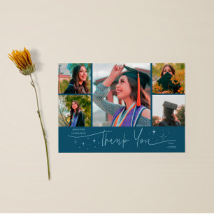 Twinkle Stars Teal Grad Multi Foto Bedankt Aankondiging