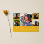 Twinkle Stars Yellow Grad Multi Photo Thank You Aankondiging<br><div class="desc">Modern and whimsical graduation announcement photo card featuring 5 photos on the front and 1 on the back. The hand written script text says "Thank You" with twinkling stars. Add the graduate's name,  information,  and message to personalize this card. Yellow color.</div>
