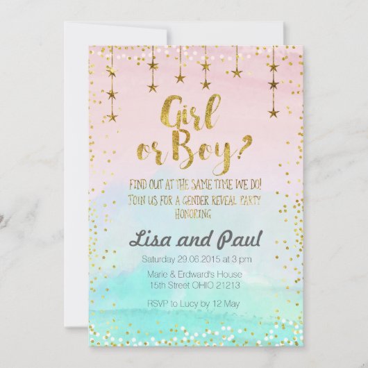 Twinkle-sterren onthullen uitnodiging voor geslach (Voorkant)