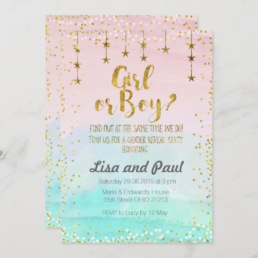 Twinkle-sterren onthullen uitnodiging voor geslach (Voorkant / Achterkant)