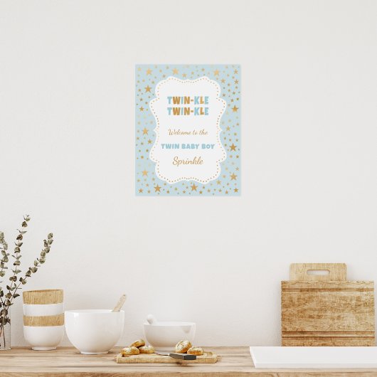 Twinkle Twin boy baby sprinkle welkomstbord Poster (Keuken)