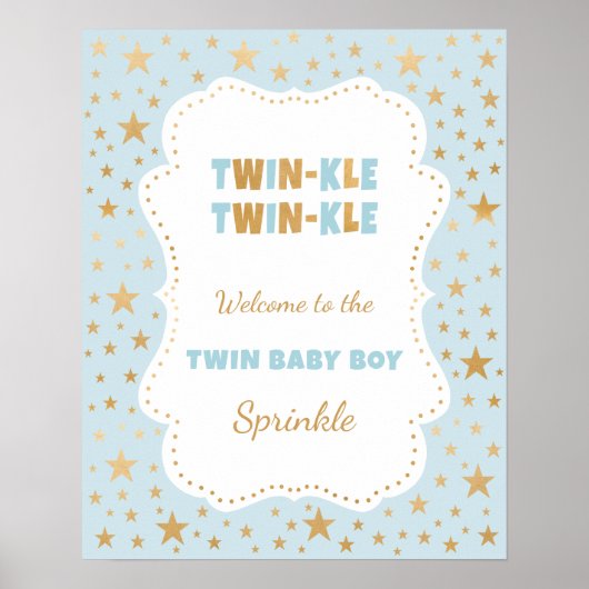 Twinkle Twin boy baby sprinkle welkomstbord Poster (Voorkant)