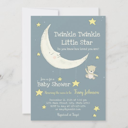 Twinkle Twinkle Aanpasbare Baby shower uitnodiging (Voorkant)