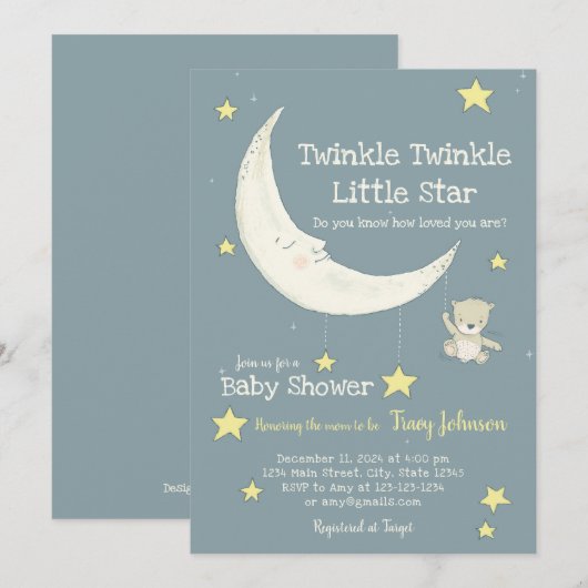Twinkle Twinkle Aanpasbare Baby shower uitnodiging (Voorkant / Achterkant)