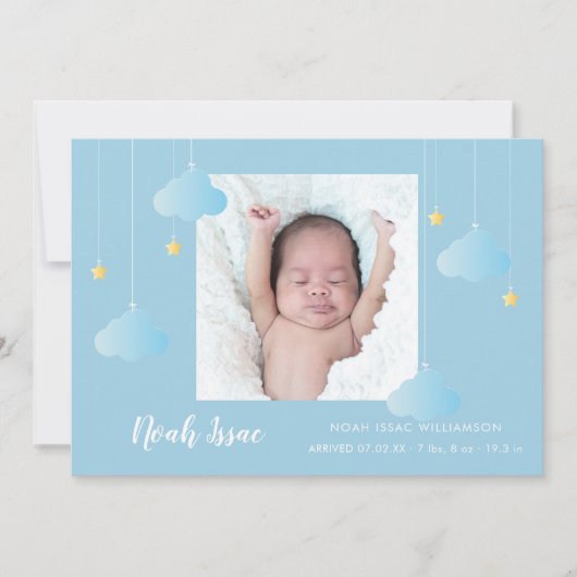 Twinkle Twinkle Baby Boy Blue Photo Cute Birth Aankondiging (Voorkant)
