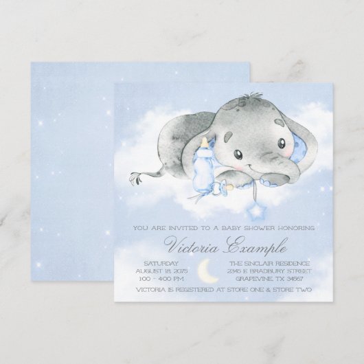 Twinkle Twinkle Baby Boy Elephant Baby shower Kaart (Voorkant / Achterkant)
