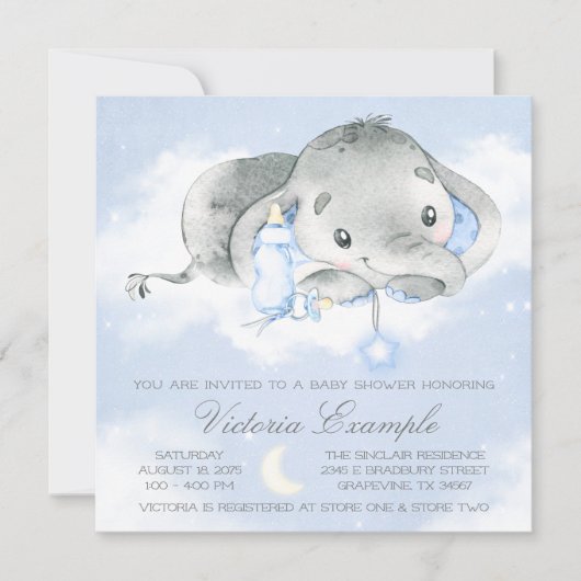 Twinkle Twinkle Baby Boy Elephant Baby shower Kaart (Voorkant)