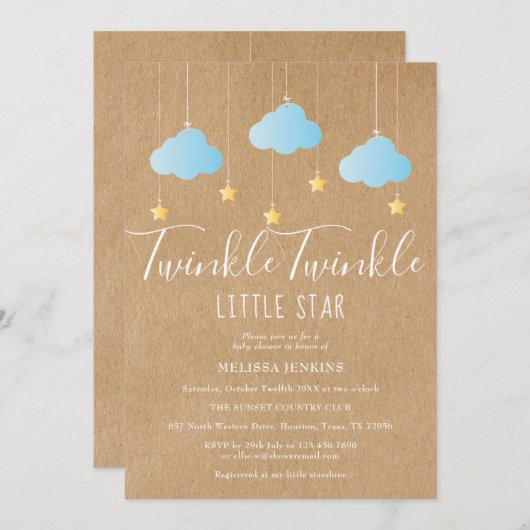 Twinkle Twinkle Baby Boy Shower / Sprookje Rustic Kaart (Voorkant / Achterkant)