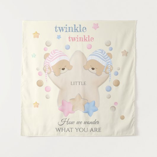 Twinkle Twinkle Baby Geslacht Reveal Teddybeer Wandkleed (Voorkant)