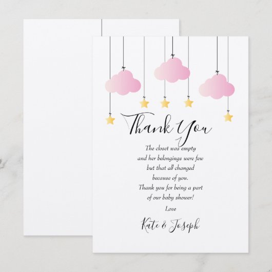 Twinkle Twinkle Baby Girl Shower Dank je gedicht Bedankkaart (Voorkant / Achterkant)