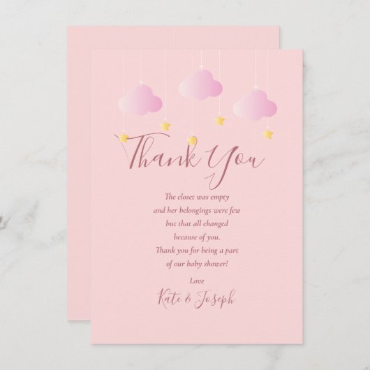 Twinkle Twinkle Baby Meisje Roze Dank u Gedicht Bedankkaart (Voorkant / Achterkant)