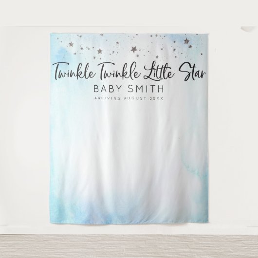 Twinkle Twinkle Baby Shower Achtergrond Blauw Wandkleed (Voorkant)