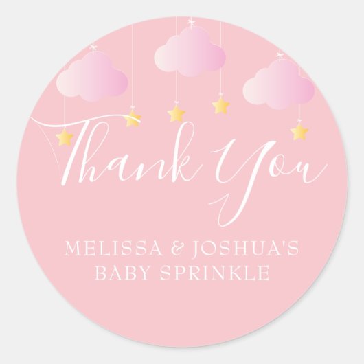Twinkle Twinkle Baby shower Dank u Roze Ronde Sticker (Voorkant)