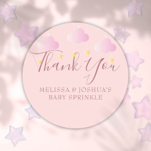 Twinkle Twinkle Baby shower Dank u Roze Ronde Sticker