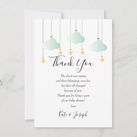 Twinkle Twinkle Baby Shower Dankjepoëzie Bedankkaart (Voorkant)