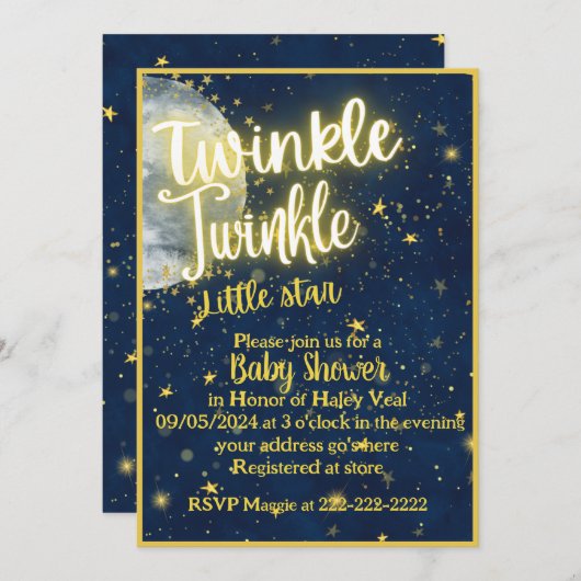 Twinkle Twinkle-Baby shower Kaart (Voorkant / Achterkant)