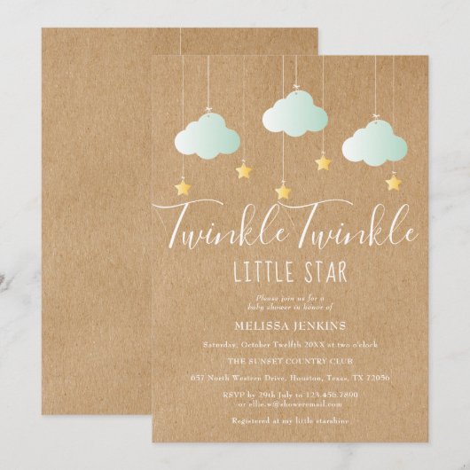 Twinkle Twinkle Baby Shower / Sprinkle Rustic Boho Kaart (Voorkant / Achterkant)