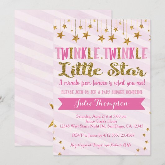 Twinkle Twinkle Baby shower uitnodiging (Voorkant / Achterkant)