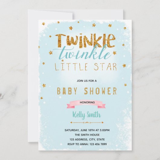 Twinkle Twinkle baby shower uitnodiging (Voorkant)