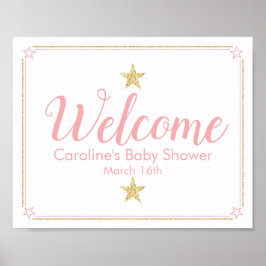 Twinkle Twinkle Baby shower Welkomstteken roze gou Poster