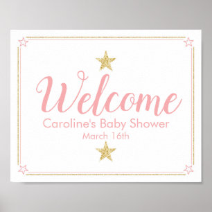 Twinkle Twinkle Baby shower Welkomstteken roze gou Poster